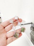 Aura CLOVER 3 MOTIFS CHALCEDONY DARK MOP SILVER EARRINGS