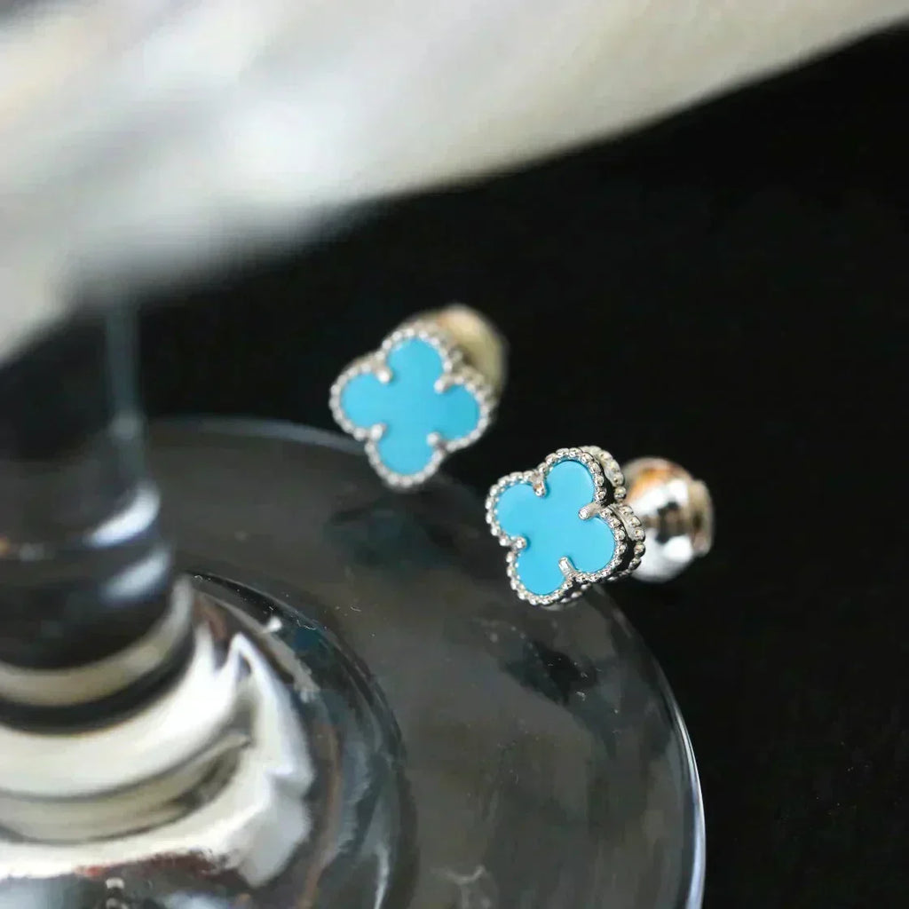 Aura CLOVER MINI 9.5MM ONYX STUD EARRINGS SILVER