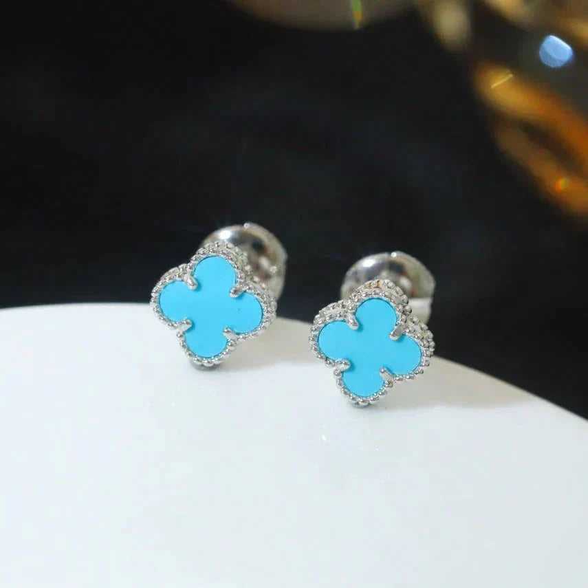 Aura CLOVER MINI 9.5MM ONYX STUD EARRINGS SILVER
