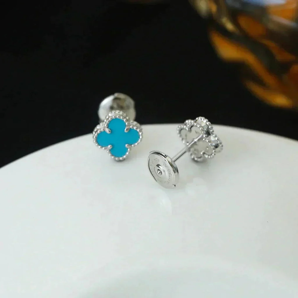 Aura CLOVER MINI 9.5MM ONYX STUD EARRINGS SILVER