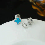 Aura CLOVER MINI 9.5MM ONYX STUD EARRINGS SILVER