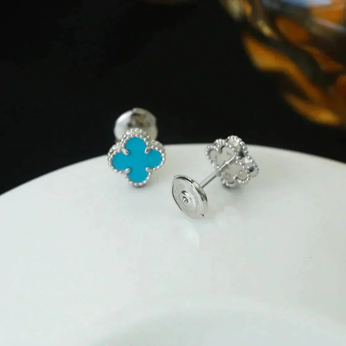 Aura CLOVER MINI 9.5MM ONYX STUD EARRINGS SILVER
