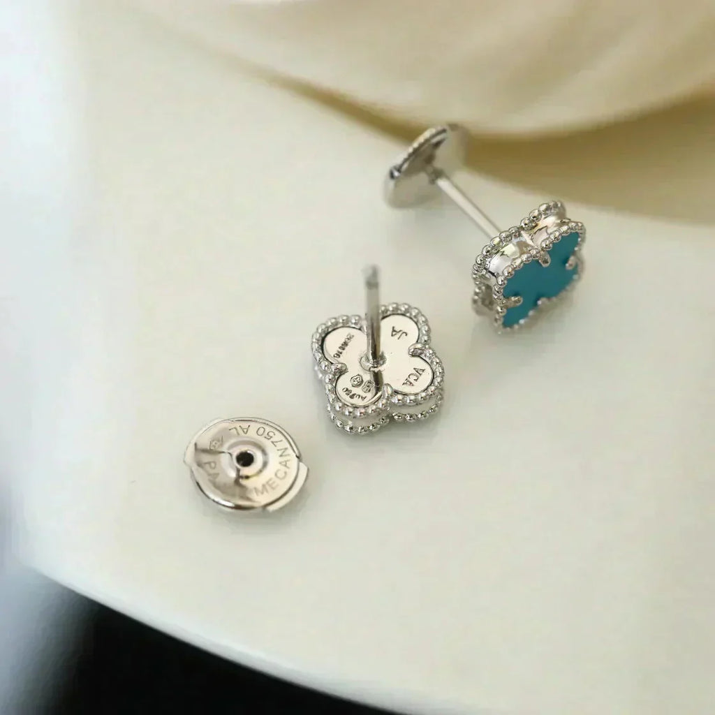 Aura CLOVER MINI 9.5MM ONYX STUD EARRINGS SILVER