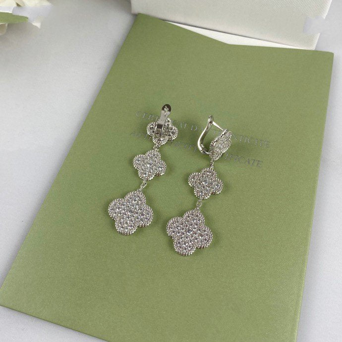 Aura CLOVER 3 MOTIF DIAMOND SILVER DROP EARRINGS
