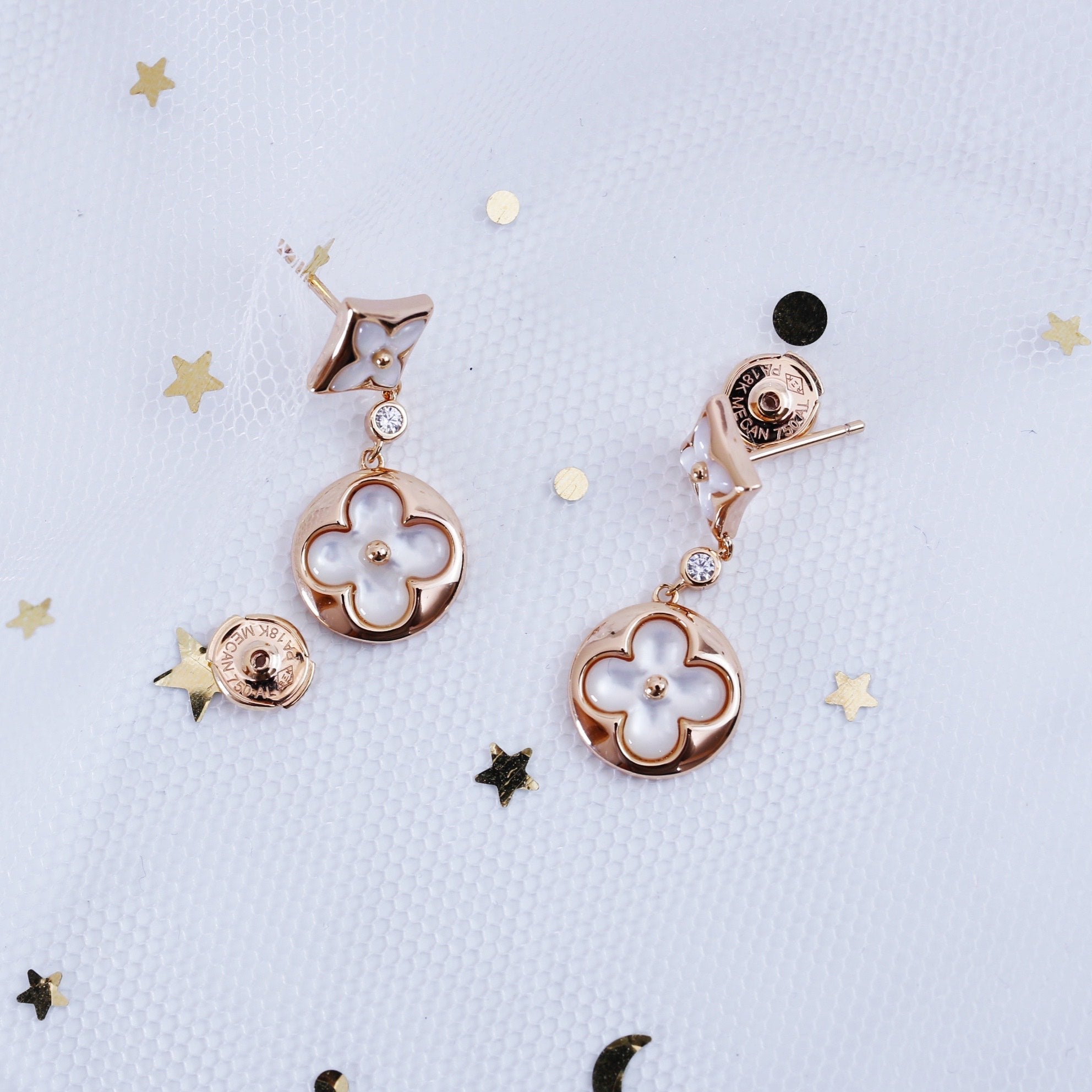 Aura STAR AND SUN PINK GOLD MOP DROP EARRINGS