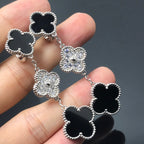 Aura CLOVER 3 MOTIF DIAMOND ONYX SILBER OHRRINGE