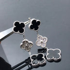 Aura CLOVER 3 MOTIF DIAMOND ONYX SILBER OHRRINGE