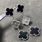 Aura CLOVER 3 MOTIF DIAMOND ONYX SILBER OHRRINGE