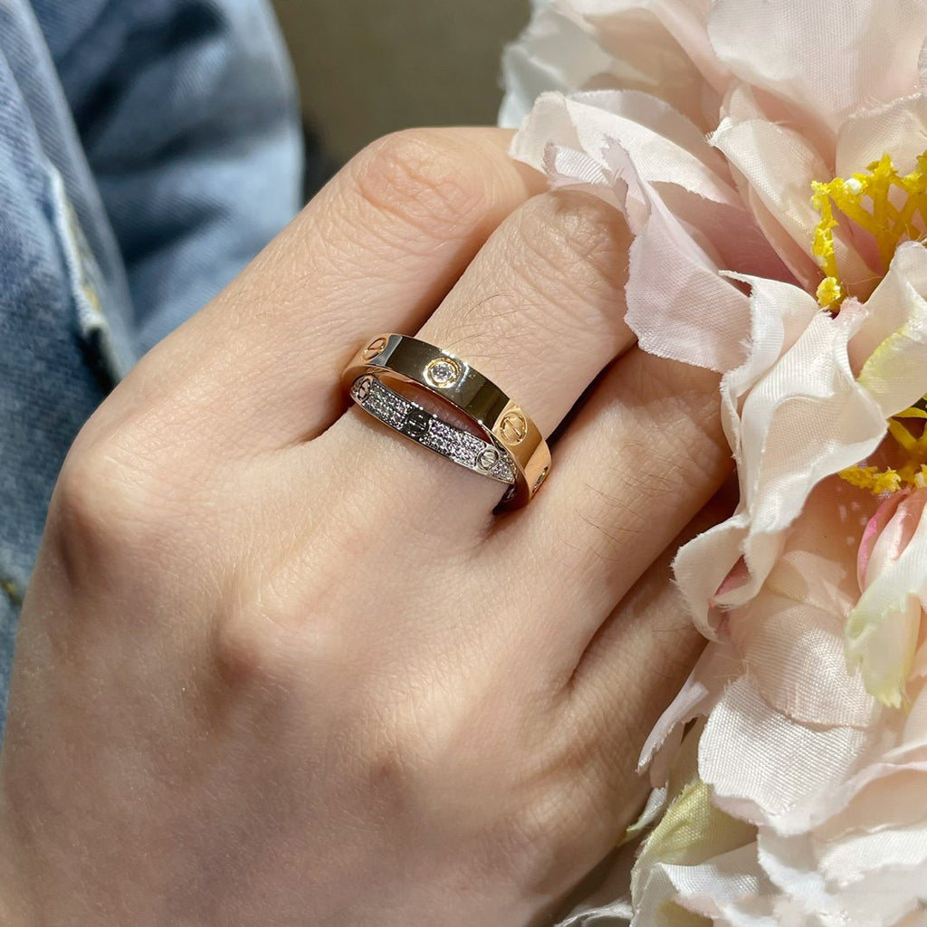 Aura LOVE PINK GOLD SILVER DIAMOND DOUBLE RING