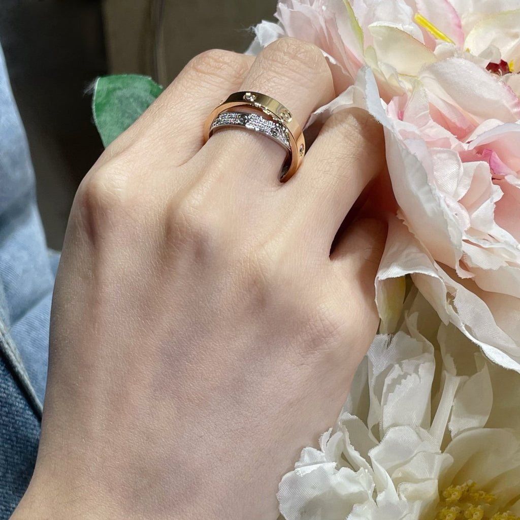 Aura LOVE PINK GOLD SILVER DIAMOND DOUBLE RING
