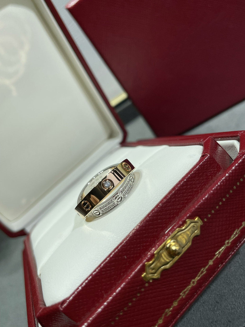 Aura LOVE PINK GOLD SILVER DIAMOND DOUBLE RING