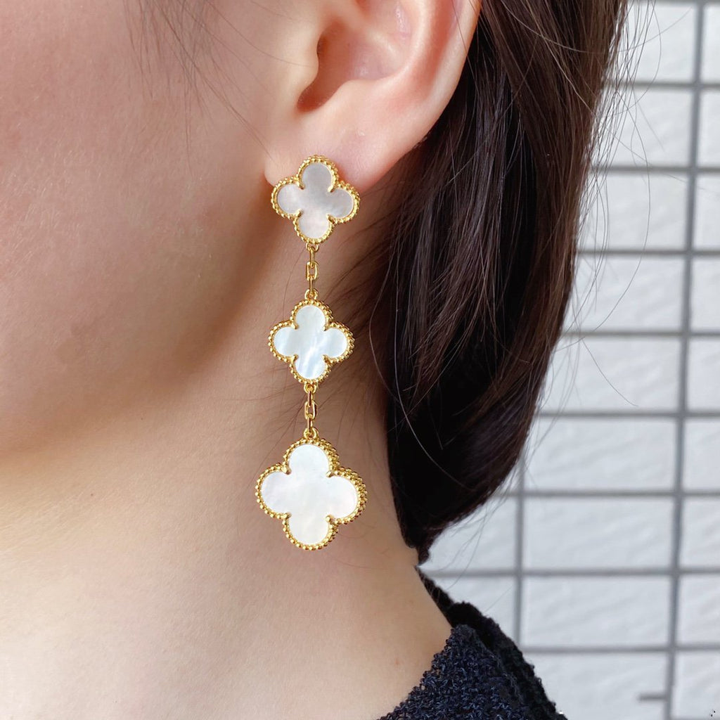 Aura CLOVER MOP 3 MOTIFS GOLD EARRINGS