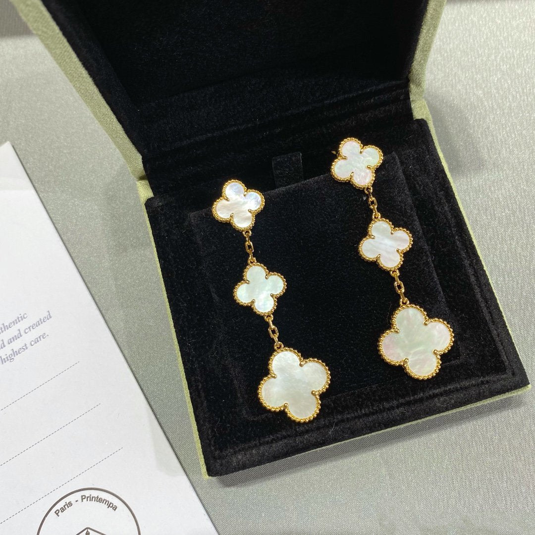 Aura CLOVER MOP 3 MOTIFS GOLD EARRINGS