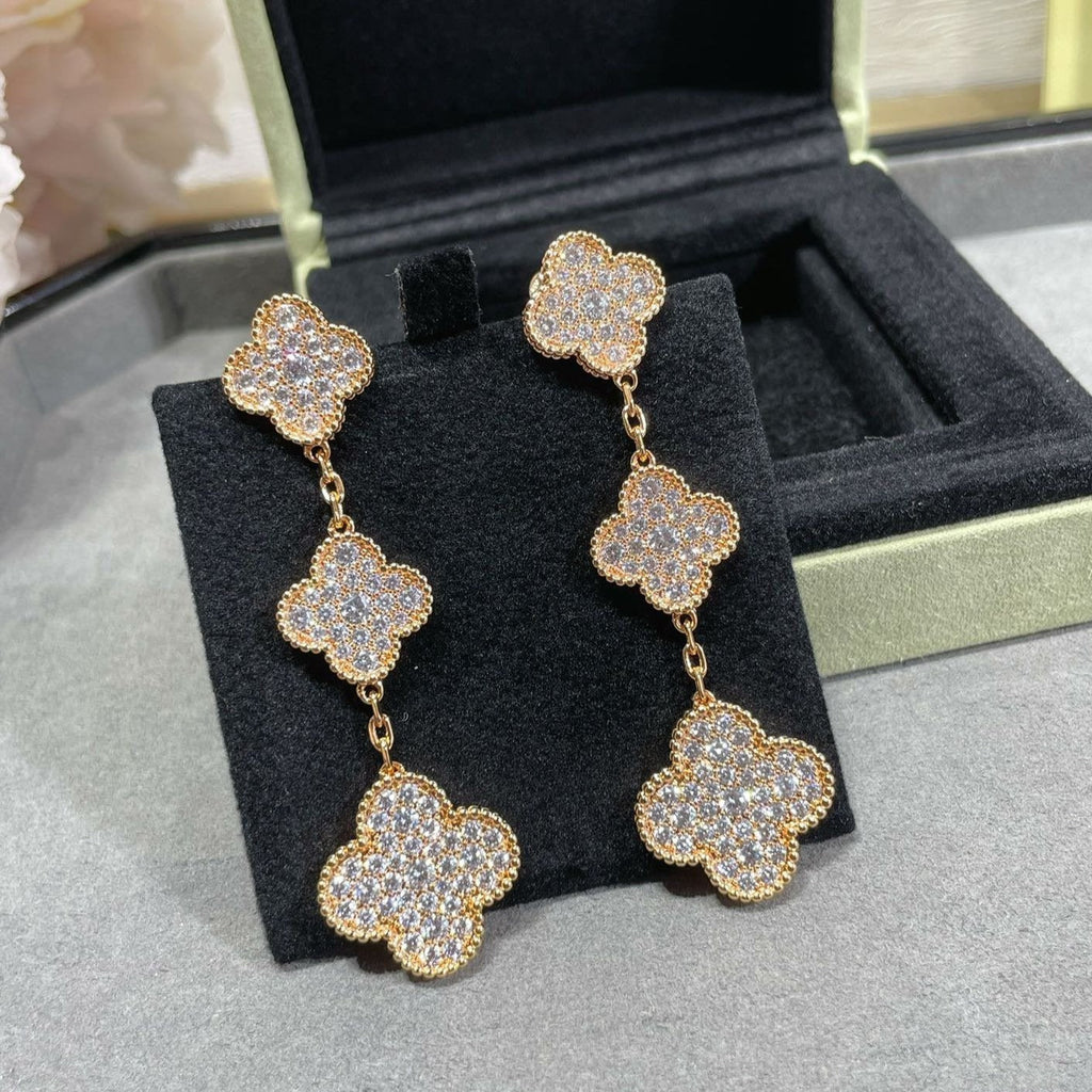 Aura CLOVER 3 MOTIFS DIAMANTPAVEE ROSÉGOLD OHRRINGE