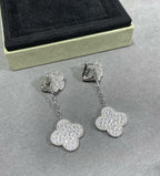 Aura CLOVER 2 MOTIFS DIAMOND PAVED SILVER EARRINGS