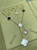 Aura CLOVER 6 MOTIF MOP ONYX GOLD NECKLACE