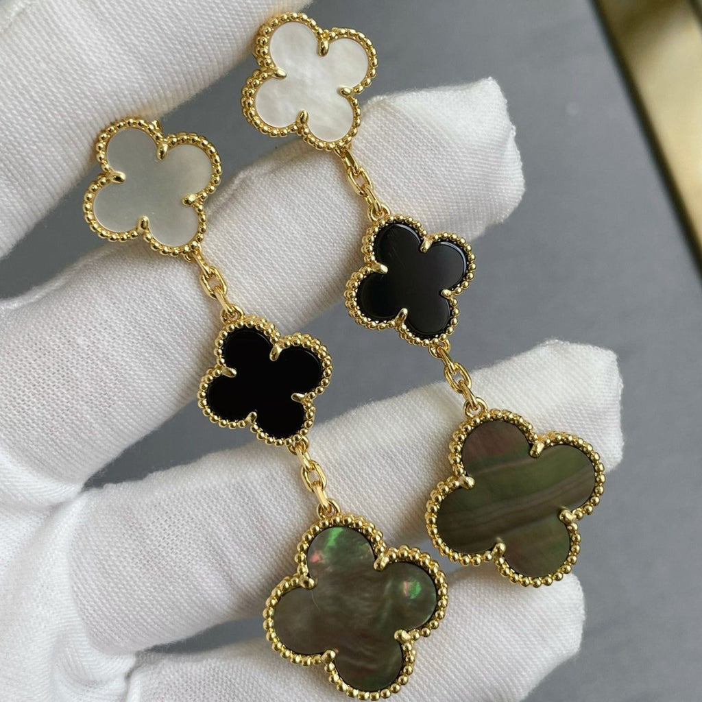 Aura CLOVER 3 MOTIF MOP ONYX DARK MOP PINK GOLD EARRINGS