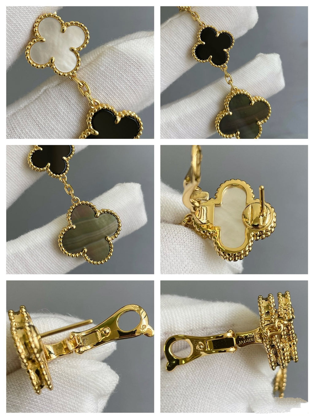 Aura CLOVER 3 MOTIF MOP ONYX DARK MOP PINK GOLD EARRINGS