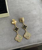 Aura CLOVER 3 MOTIF MOP ONYX DARK MOP PINK GOLD EARRINGS