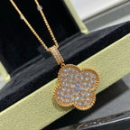 Aura CLOVER 25MM GROSSER ANHÄNGER DIAMANT-PAVÉ LANGE HALSKETTE