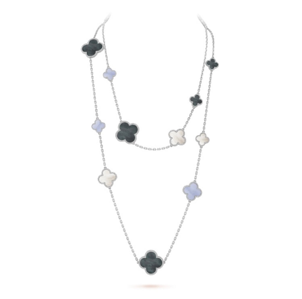 Aura CLOVER 16 MOTIF CHALCEDONY MOP SILBER HALSKETTE