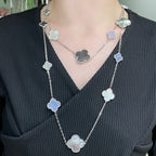 Aura CLOVER 16 MOTIF CHALCEDONY MOP SILVER NECKLACE