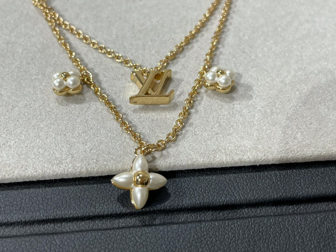 Aura FLOWERGRAM GOLD MOP DOUBLE ROW NECKLACE