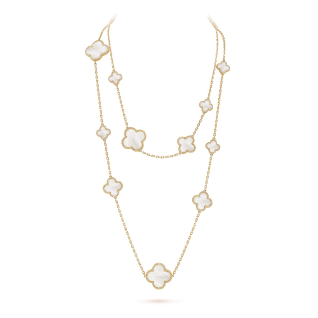 Aura CLOVER 16 MOTIF WHITE MOP GOLD NECKLACE