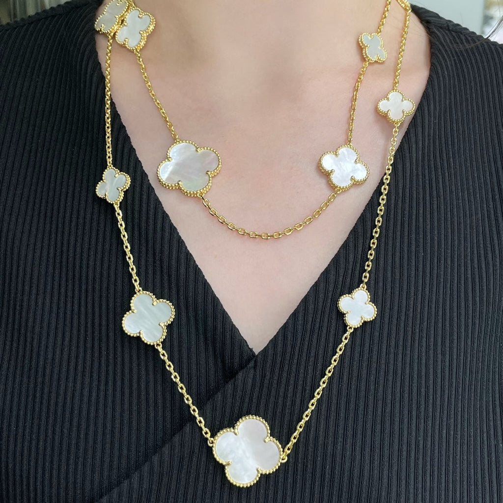 Aura CLOVER 16 MOTIF WHITE MOP GOLD NECKLACE