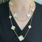 Aura CLOVER 16 MOTIF WHITE MOP GOLD NECKLACE