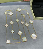 Aura CLOVER 16 MOTIF WHITE MOP GOLD NECKLACE