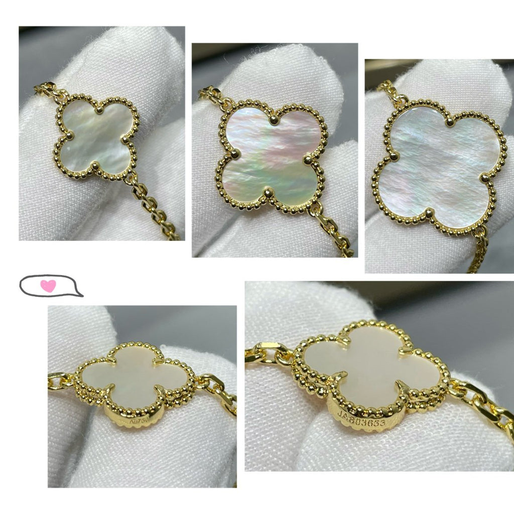 Aura CLOVER 16 MOTIF WHITE MOP GOLD NECKLACE
