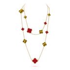 Aura CLOVER 16 MOTIF CARNELIAN TIGER EYE ROSE GOLD NECKLACE