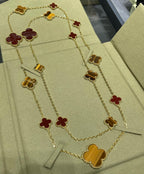 Aura CLOVER 16 MOTIF CARNELIAN TIGER EYE ROSE GOLD NECKLACE