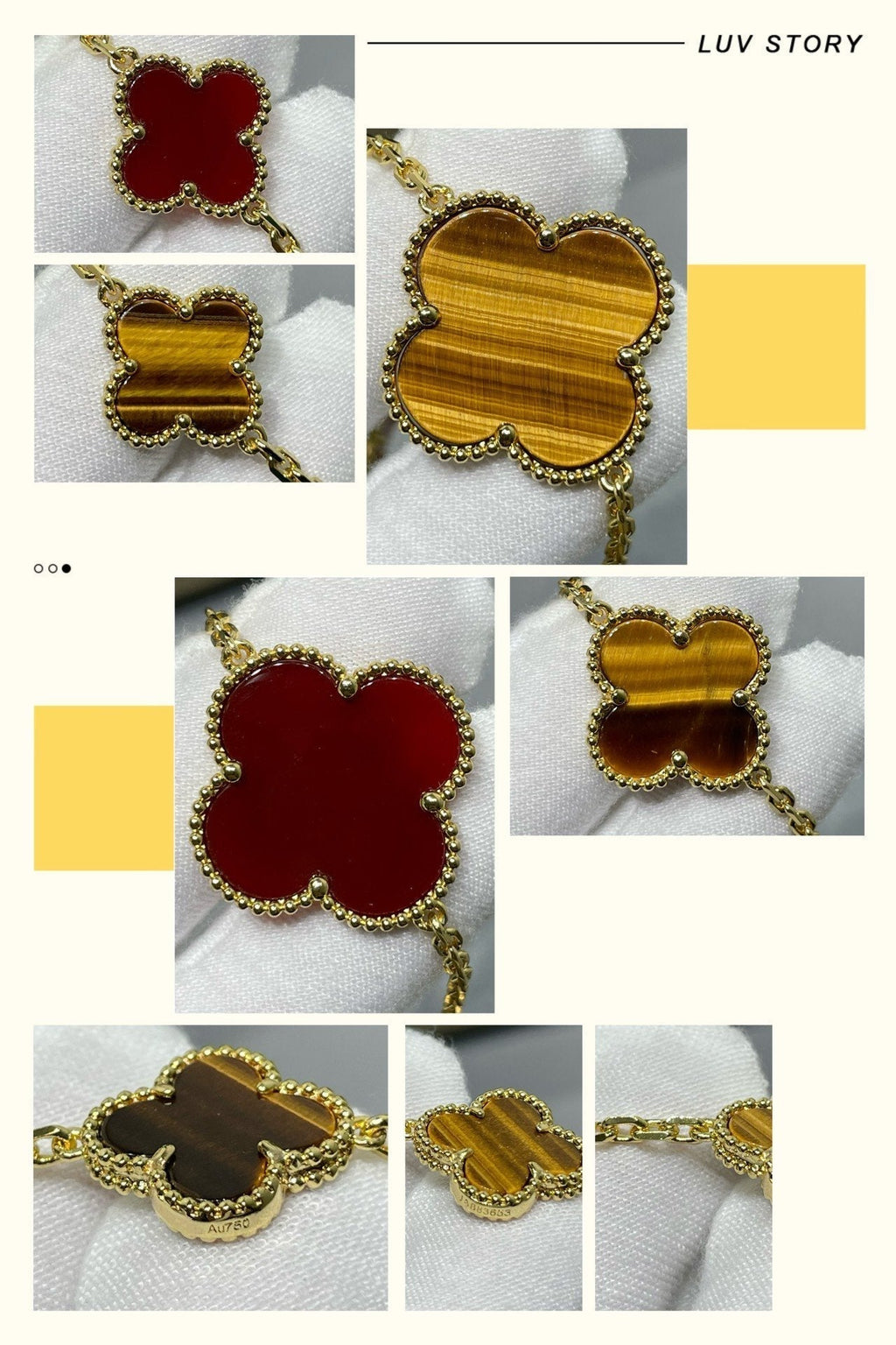 Aura CLOVER 16 MOTIF CARNELIAN TIGER EYE ROSE GOLD NECKLACE