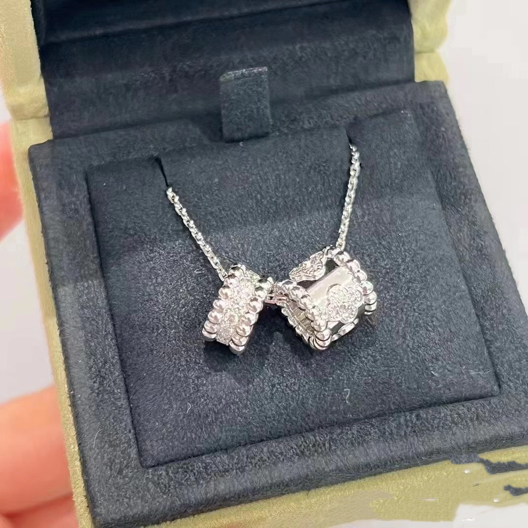 Aura PERLEE DOUBLE PENDANT SILVER DIAMOND NECKLACE