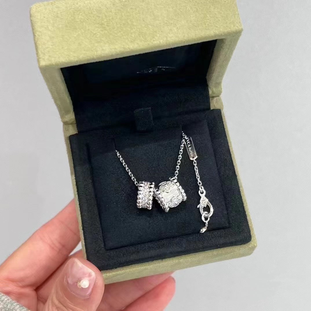 Aura PERLEE DOUBLE PENDANT SILVER DIAMOND NECKLACE