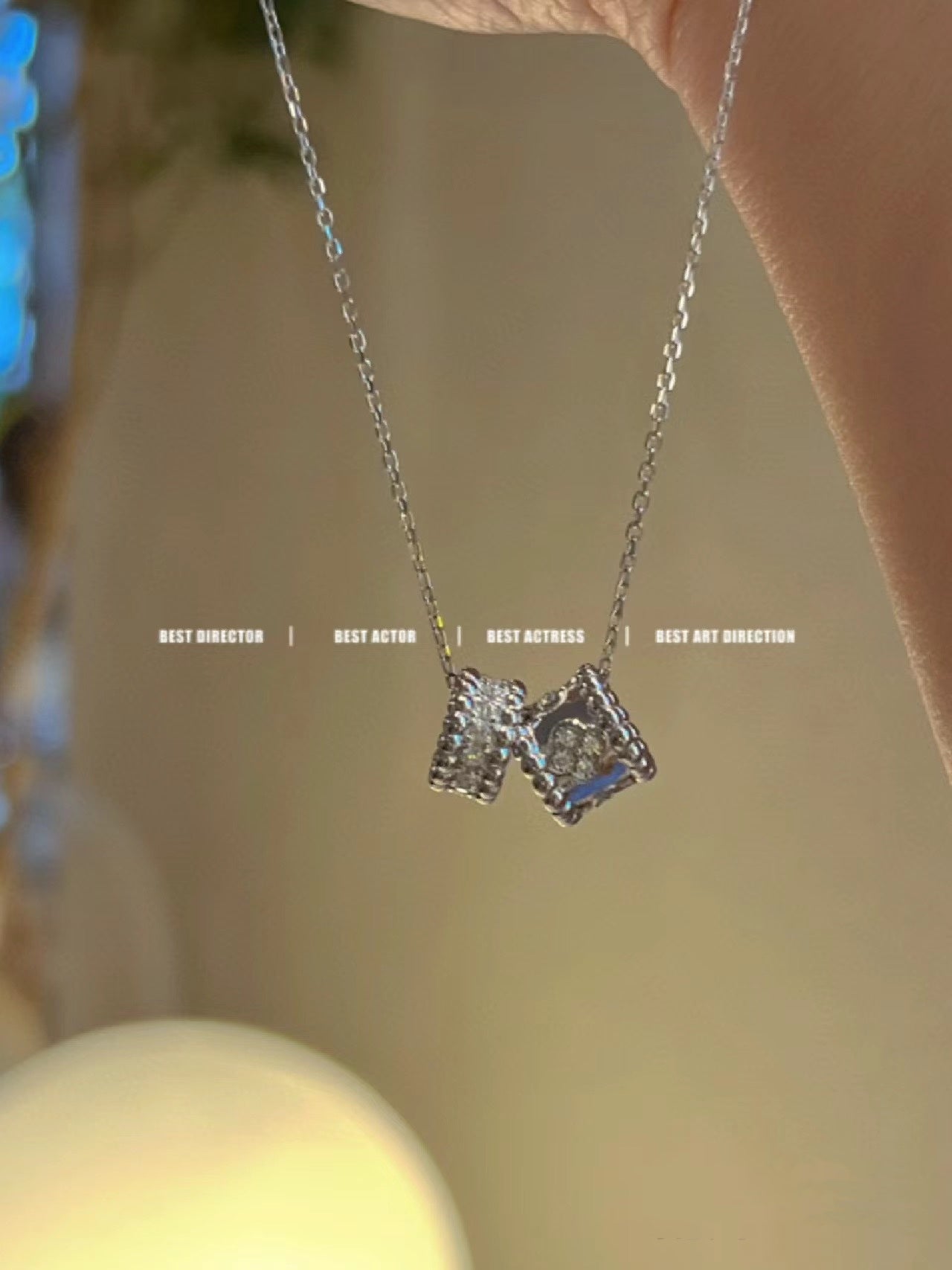 Aura PERLEE DOUBLE PENDANT SILVER DIAMOND NECKLACE