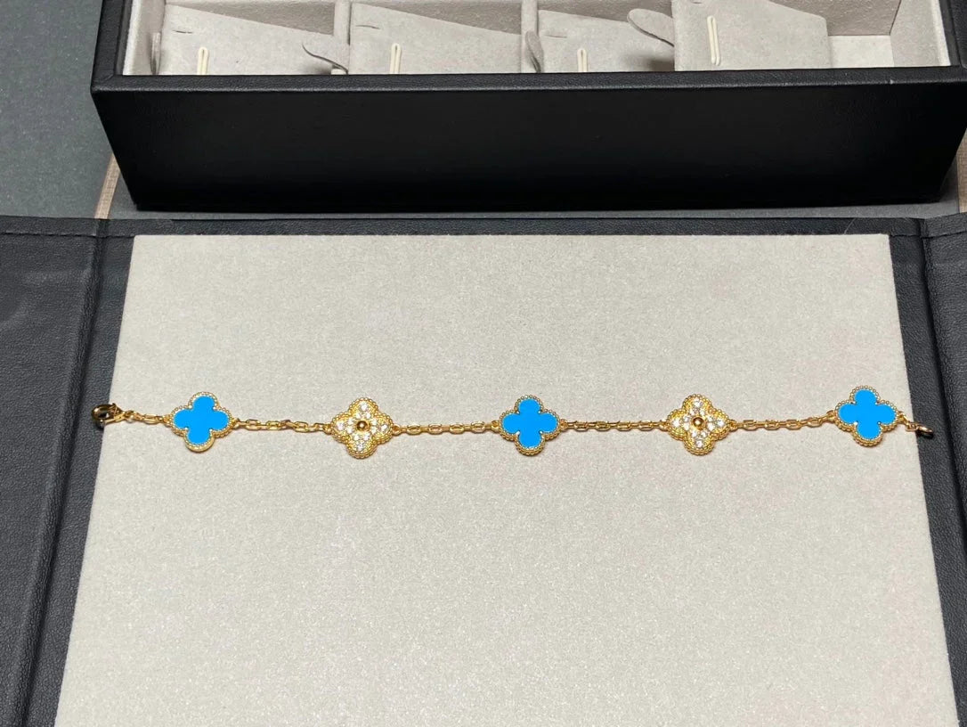 [Aura ]New CLOVER 5 MOTIF BLUE AGATE BRACELET COLLECTION