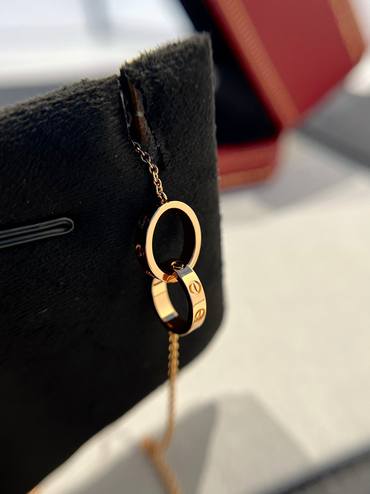 Aura LOVE NECKLACE DOUBLE RING PINK GOLD