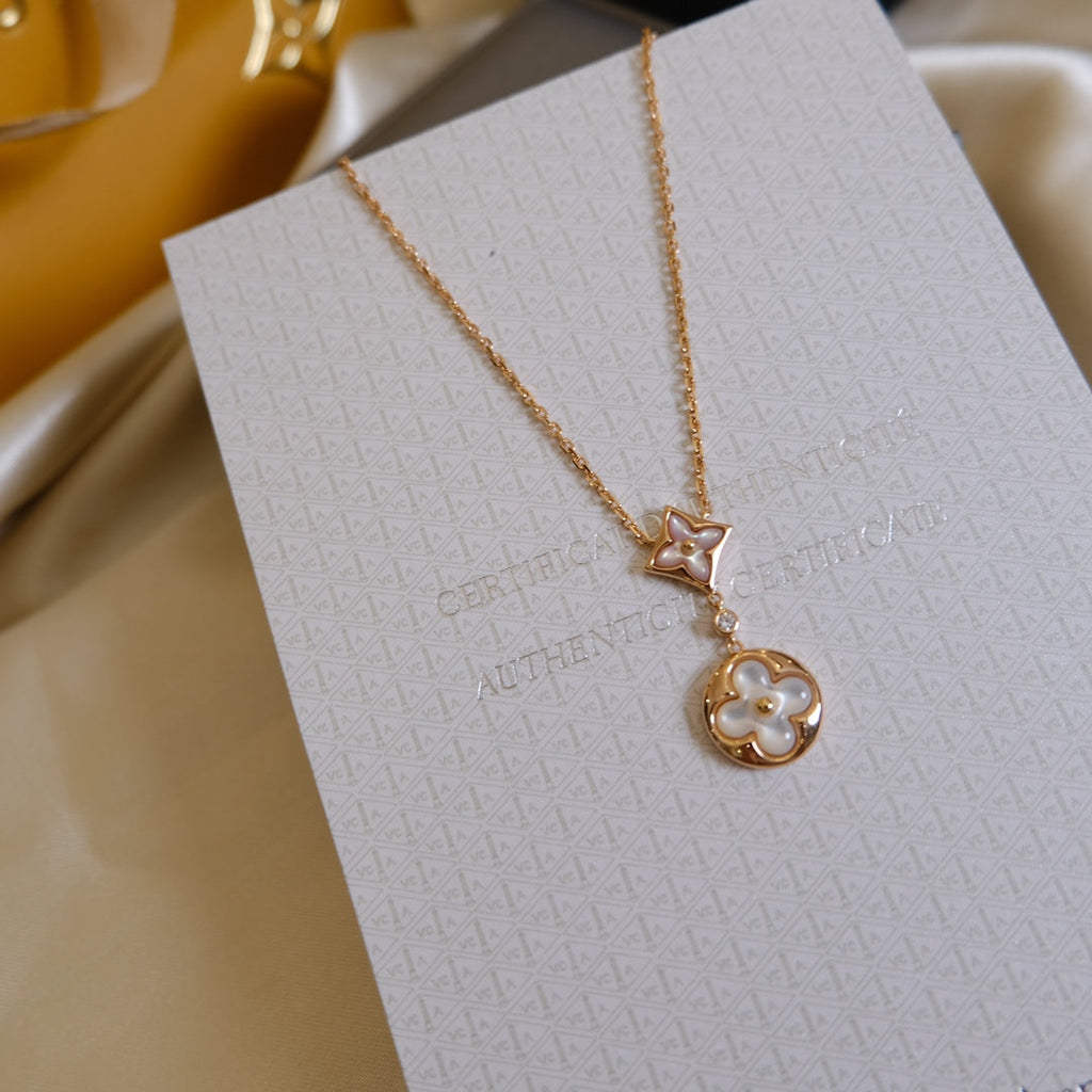 Aura Stern- und Sonnen-Perlmutt-2-Motiv-Halskette in Roségold