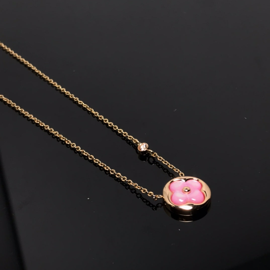 Aura COLOR BLOSSOM PINK MOP SUN GOLD NECKLACE