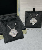 Aura CLOVER 25MM LARGE PENDANT DIAMOND PAVED SILVER NECKLACE