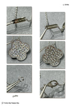 Aura CLOVER 25MM LARGE PENDANT DIAMOND PAVED SILVER NECKLACE