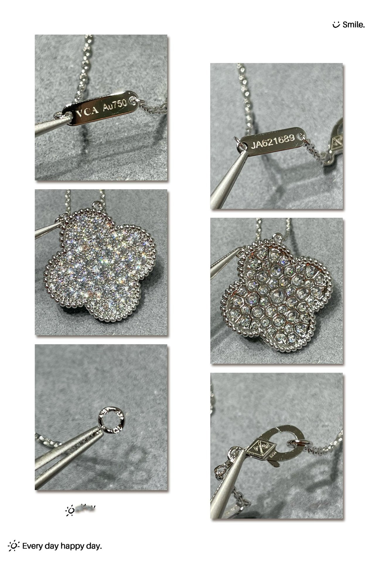 Aura CLOVER 25MM LARGE PENDANT DIAMOND PAVED SILVER NECKLACE