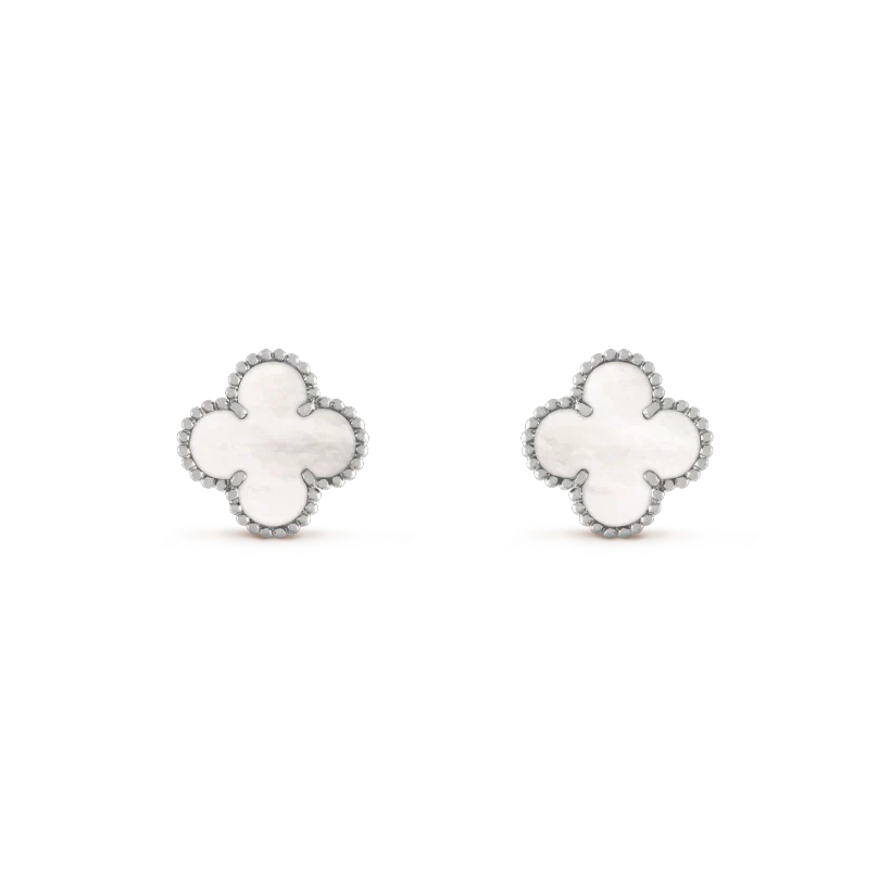 Aura CLOVER MEDIUM 1 MOTIFS  WHITE MOP EARRINGS SILVER