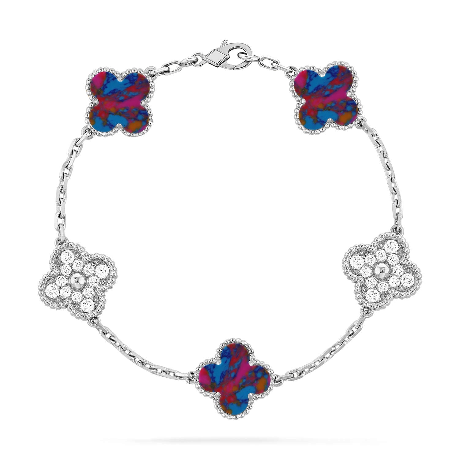 [Aura ]New CLOVER 5 MOTIF COLOR GEMSTONES BRACELET COLLECTION