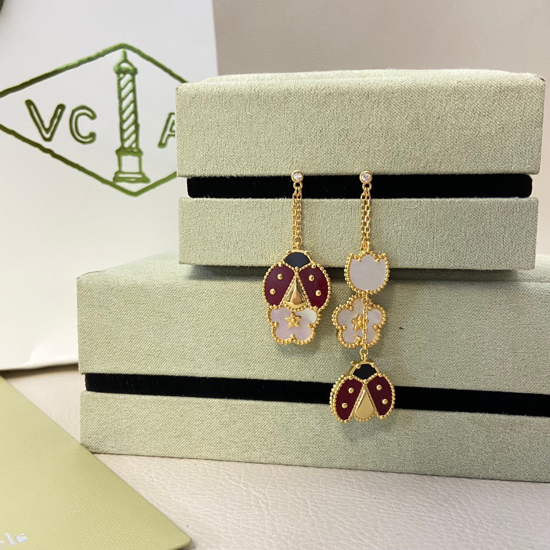Aura LUCKY LADYBUG WHITE MOP EARRINGS