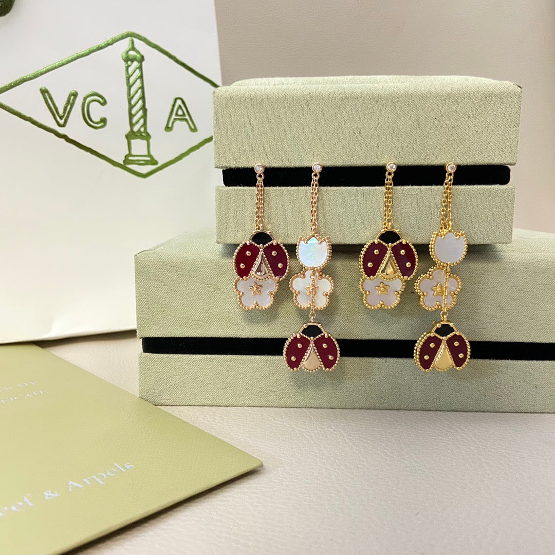 Aura LUCKY LADYBUG WHITE MOP EARRINGS