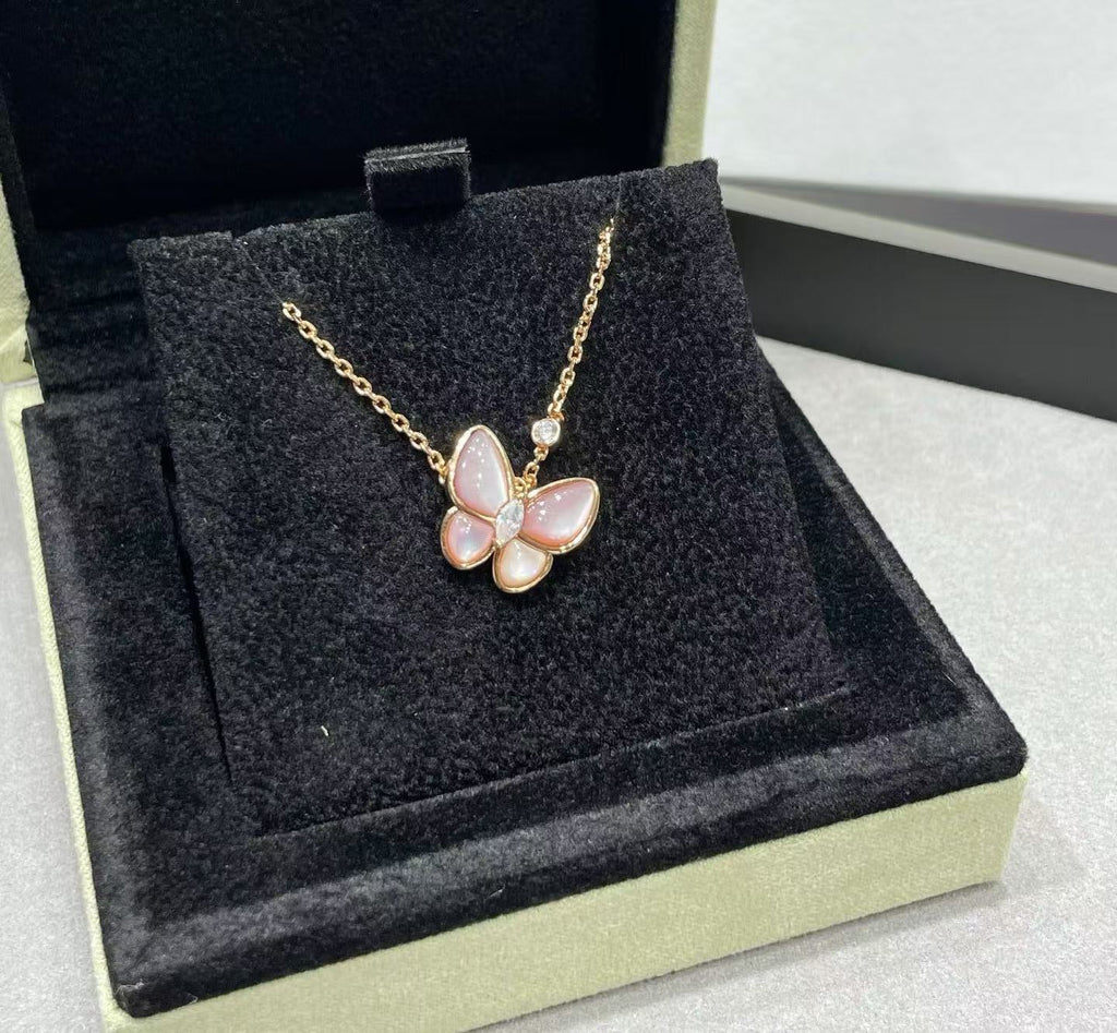 [Aura ] BUTTERFLY PINK PERLMUTT DIAMANT HALSKETTE
